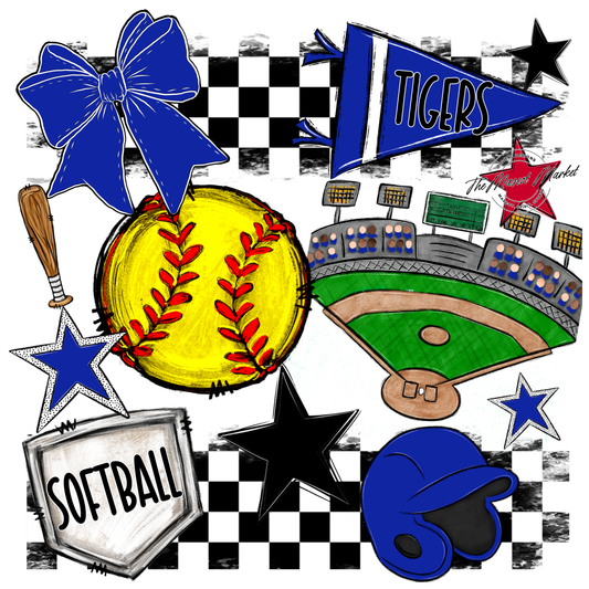 Tigers Checkers Softball Spirit Design-Royal Blue
