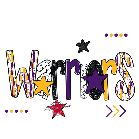 Warriors Brushstroke Alpha w Arrows-Purple-Yellow