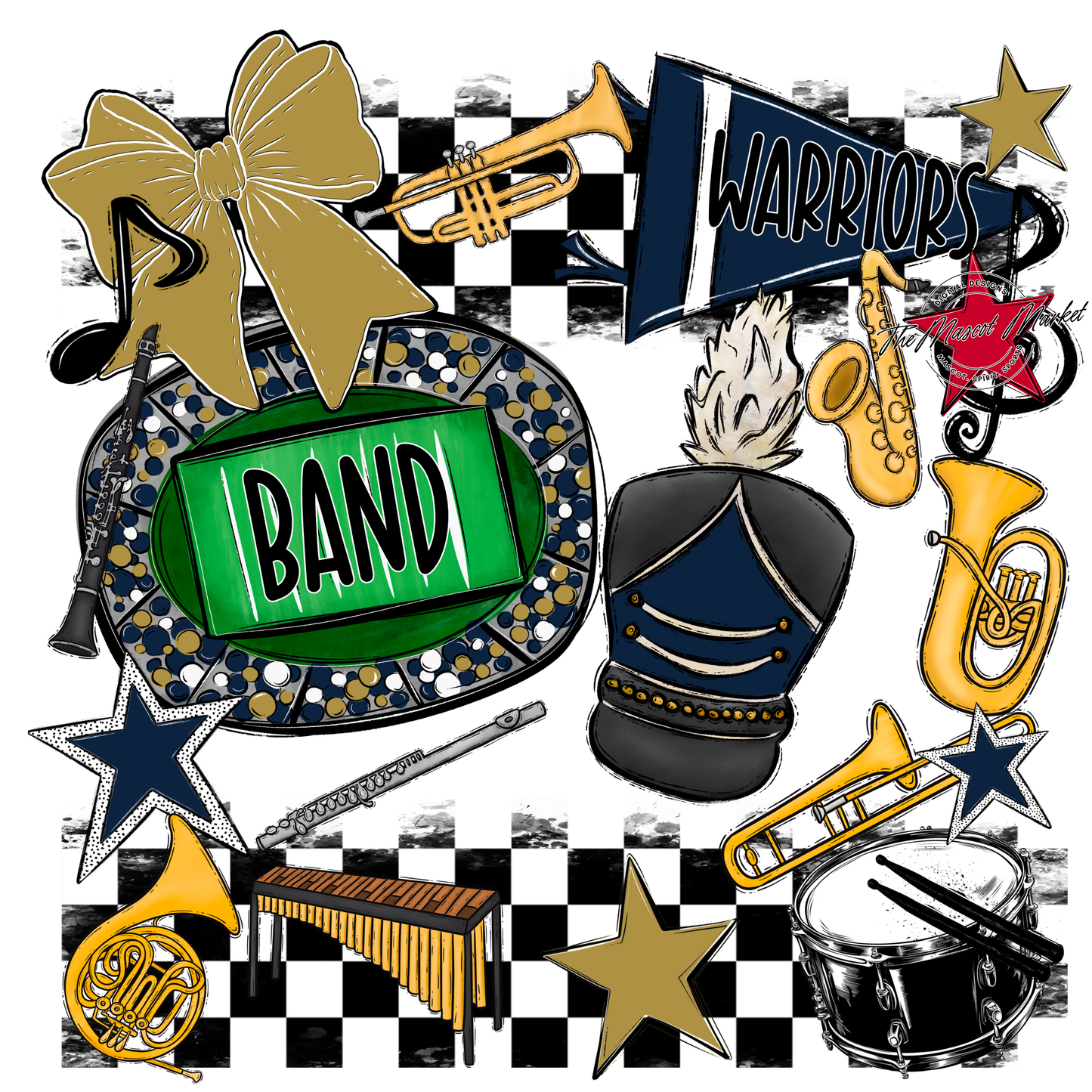 Warriors Checkers Band Spirit Design-Navy-Gold