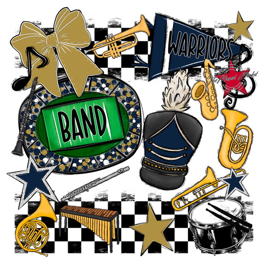 Warriors Checkers Band Spirit Design-Navy-Gold
