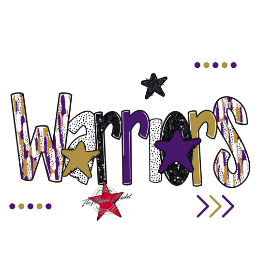 Warriors Brushstroke Alpha w Arrows-Purple-Gold