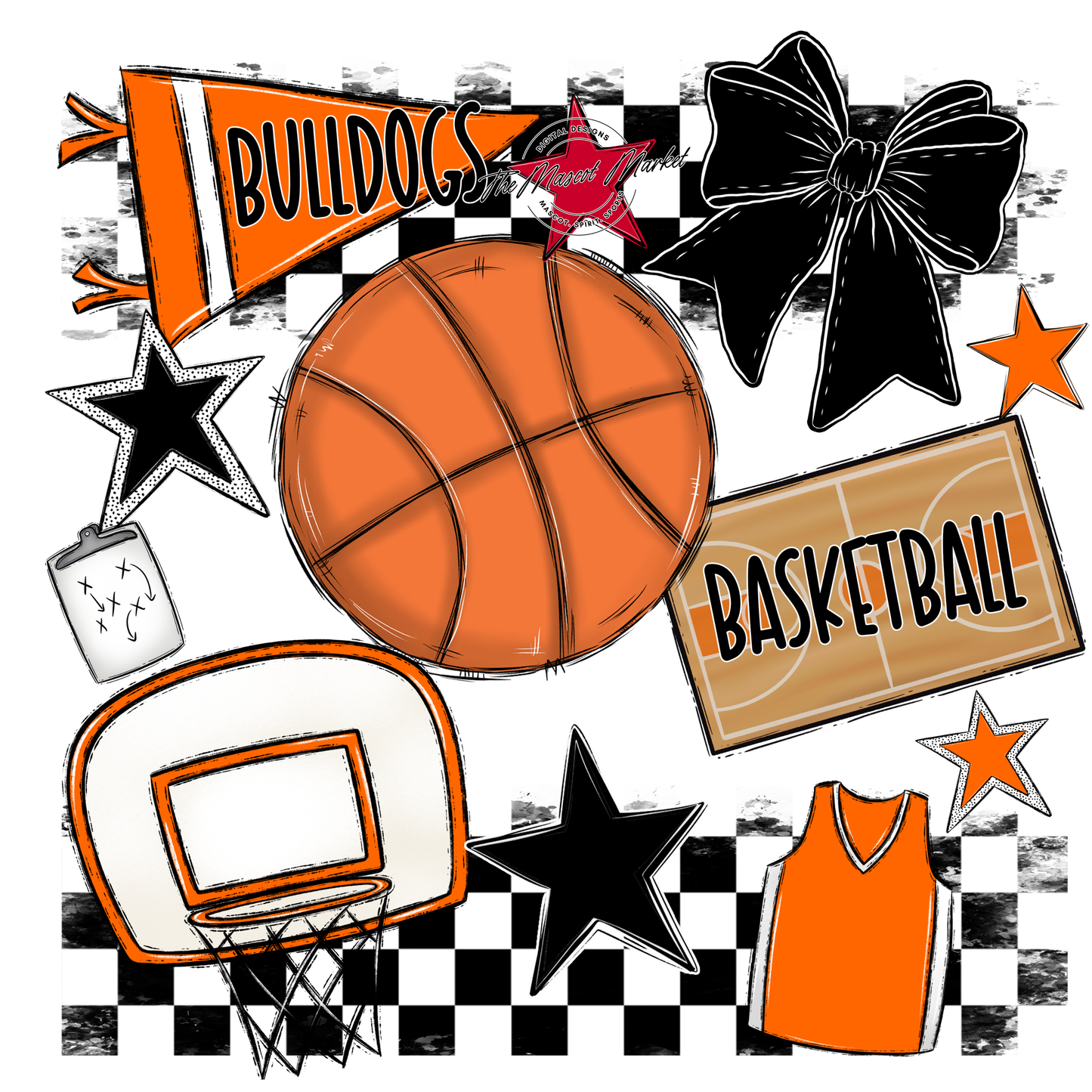 Bulldogs Checkers Basketball Spirit Design-Orange