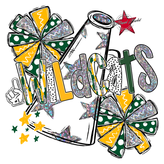 Wildcats Cheer Megaphone Scrape-Green-Yellow