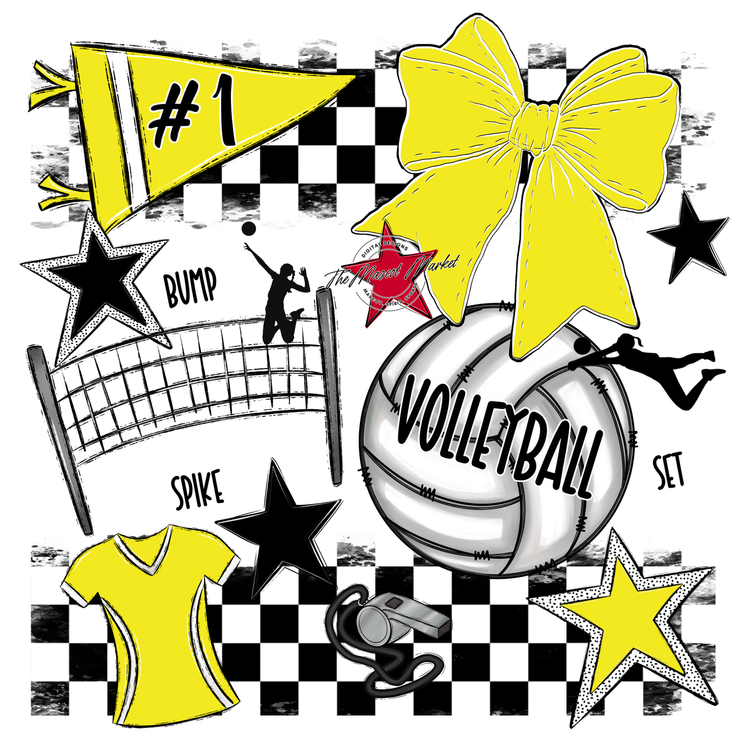 Volleyball Checkers Spirit Design-Bright Yellow