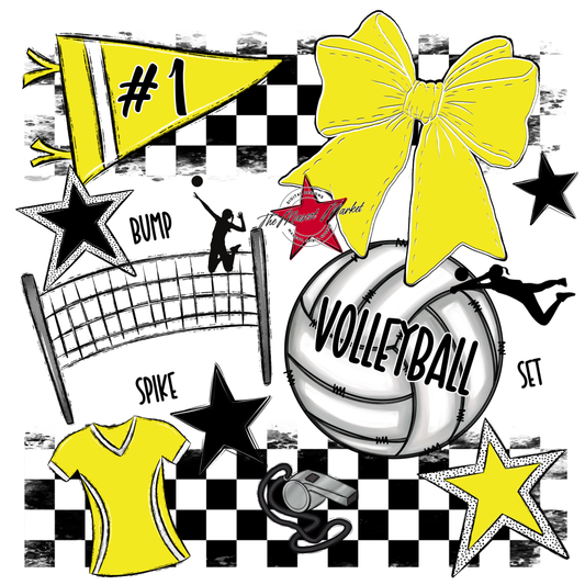 Volleyball Checkers Spirit Design-Bright Yellow
