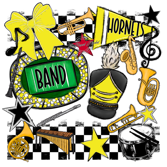 Hornets Checkers Band Spirit Design-Bright Yellow