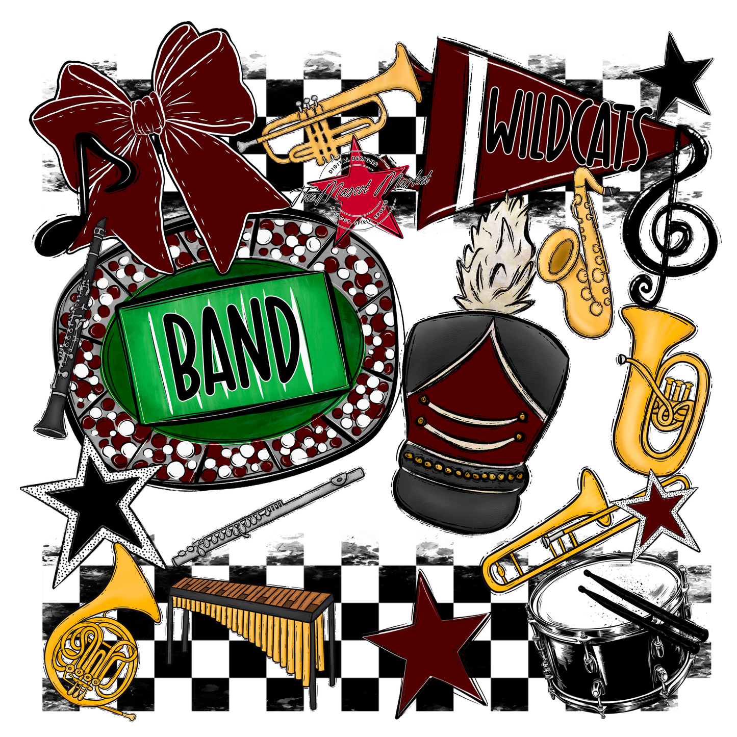 Wildcats Checkers Band Spirit Design-Maroon