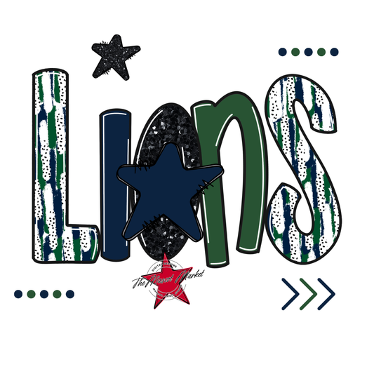 Lions Brushstroke Alpha w Arrows-Navy-Green