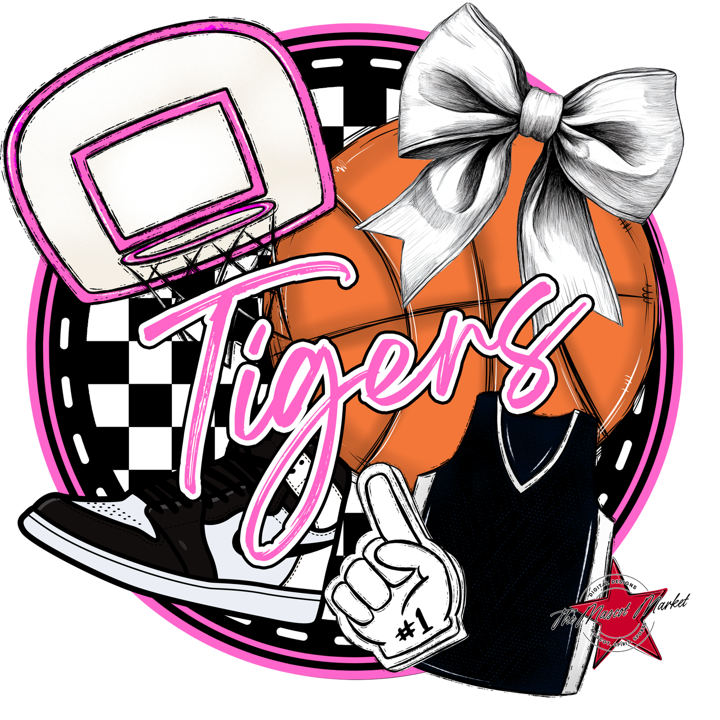 Tigers Circle Basketball Design-Baby Pink