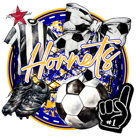 Hornets Circle Soccer Design-Blue-Yellow