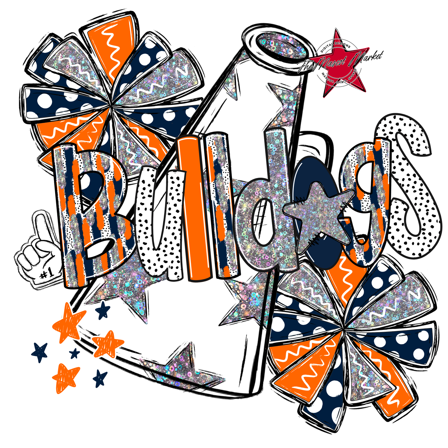 Bulldogs Cheer Megaphone Scrape-Navy-Orange