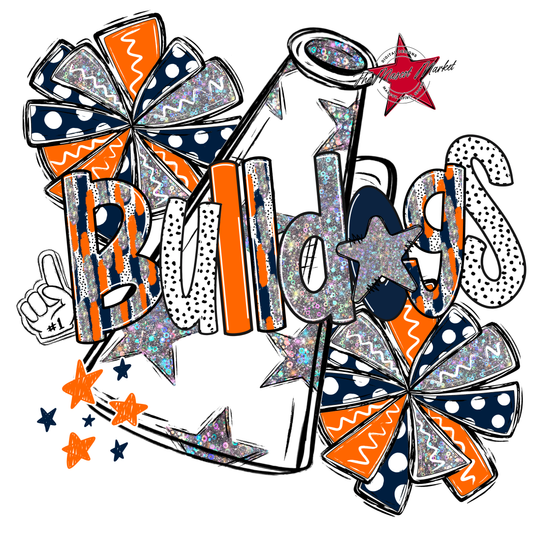 Bulldogs Cheer Megaphone Scrape-Navy-Orange