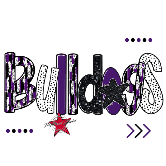 Bulldogs Brushstroke Alpha w Arrows-Purple