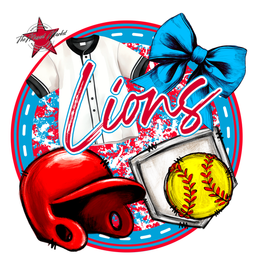 Lions Circle Softball Design-Carolina Blue-Red