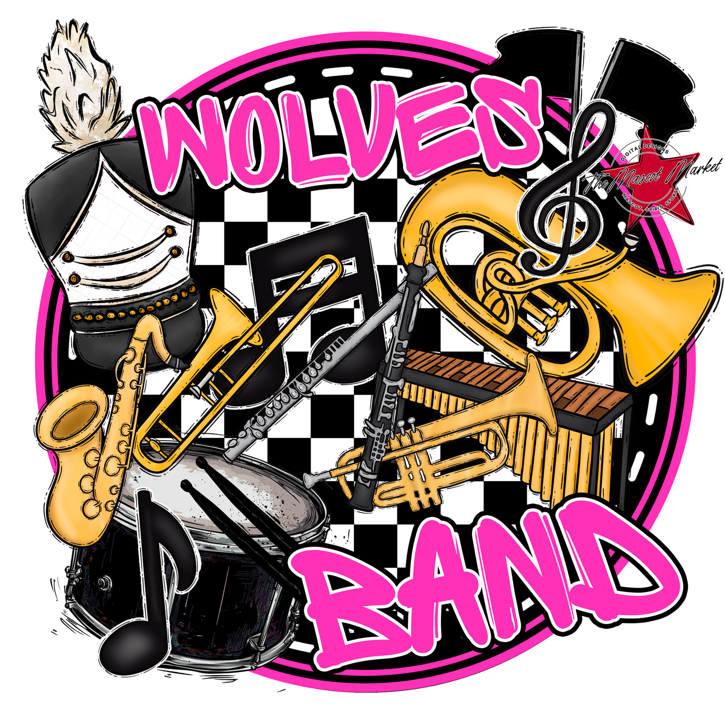 Wolves Circle Band Design-Pink