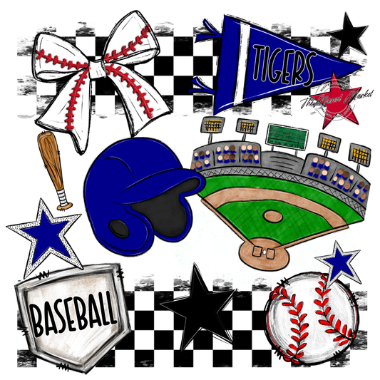 Tigers Checkers Baseball Spirit Design-Blue