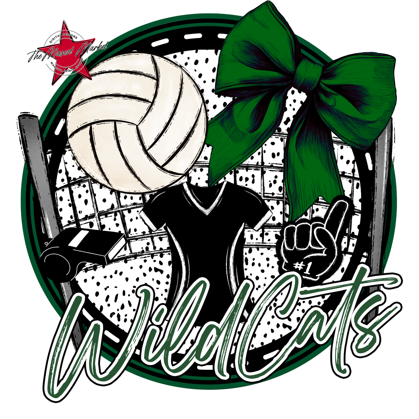 Wildcats Circle Volleyball Design-Green
