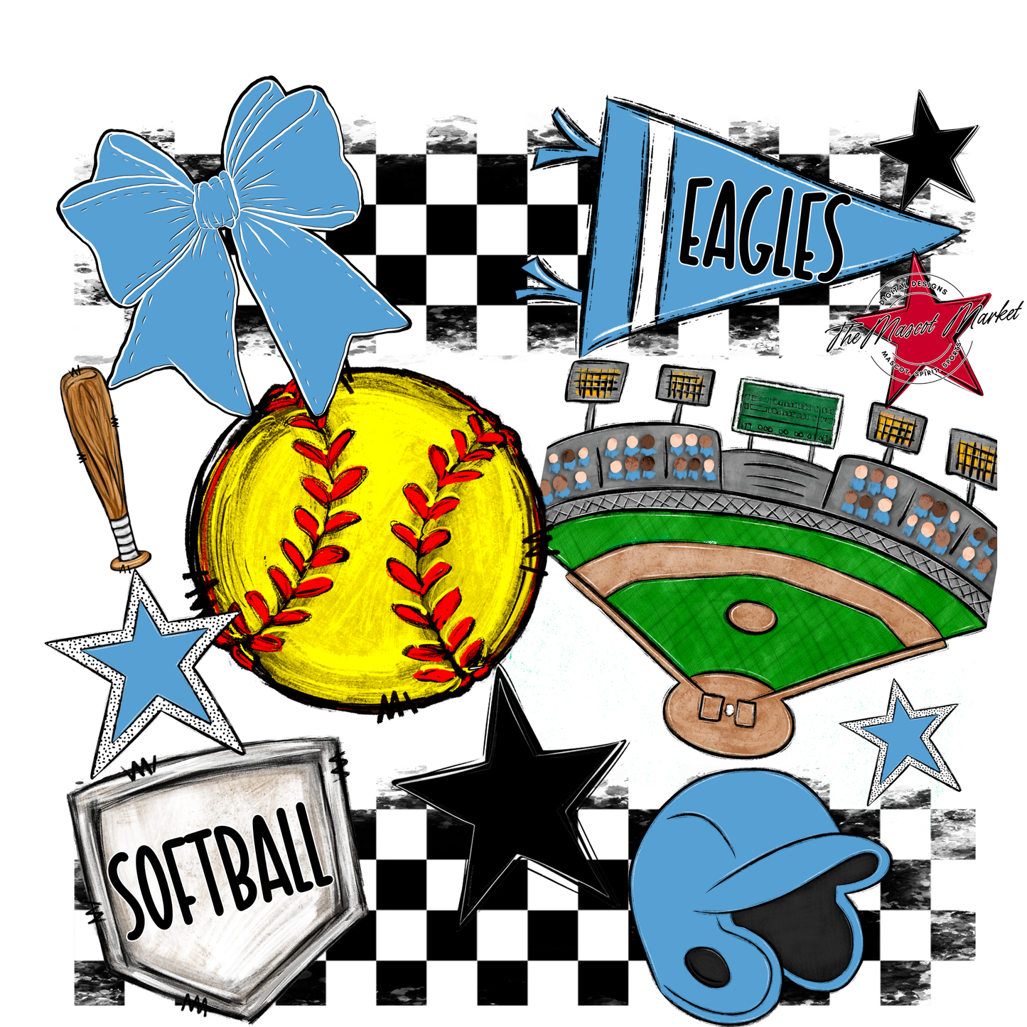 Eagles Softball Checkers Design-Carolina Blue