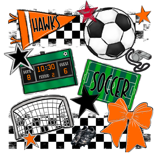 Hawks Checkers Soccer Spirit Design-Orange