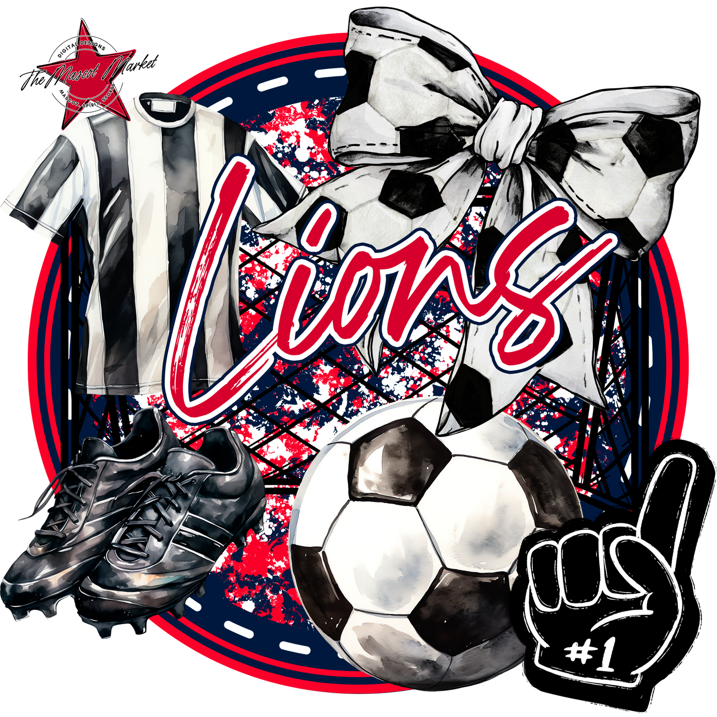 Lions Circle Soccer Design-Navy-Red