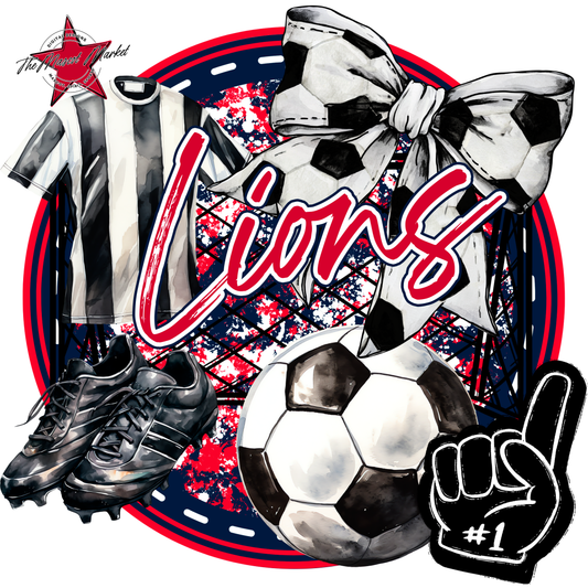 Lions Circle Soccer Design-Navy-Red