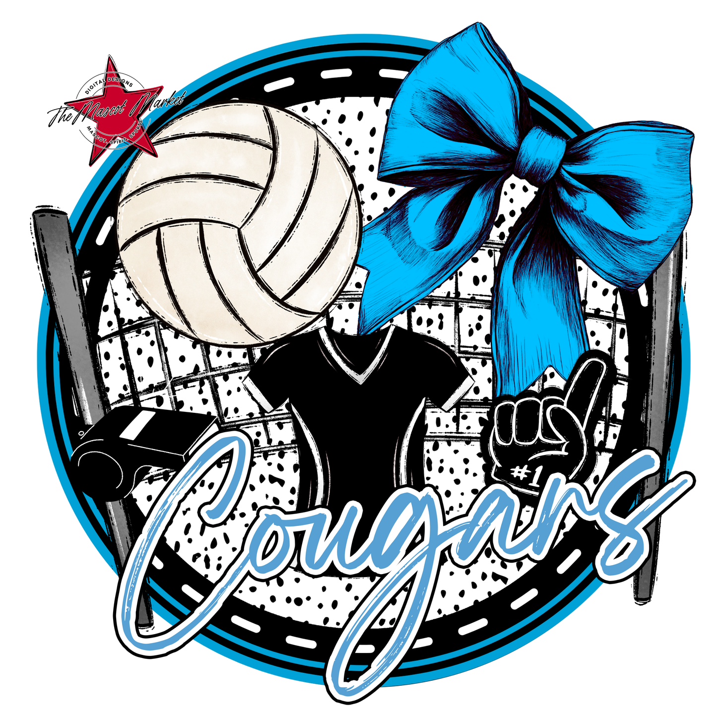 Cougars Circle Volleyball Design-Carolina Blue