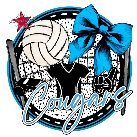 Cougars Circle Volleyball Design-Carolina Blue