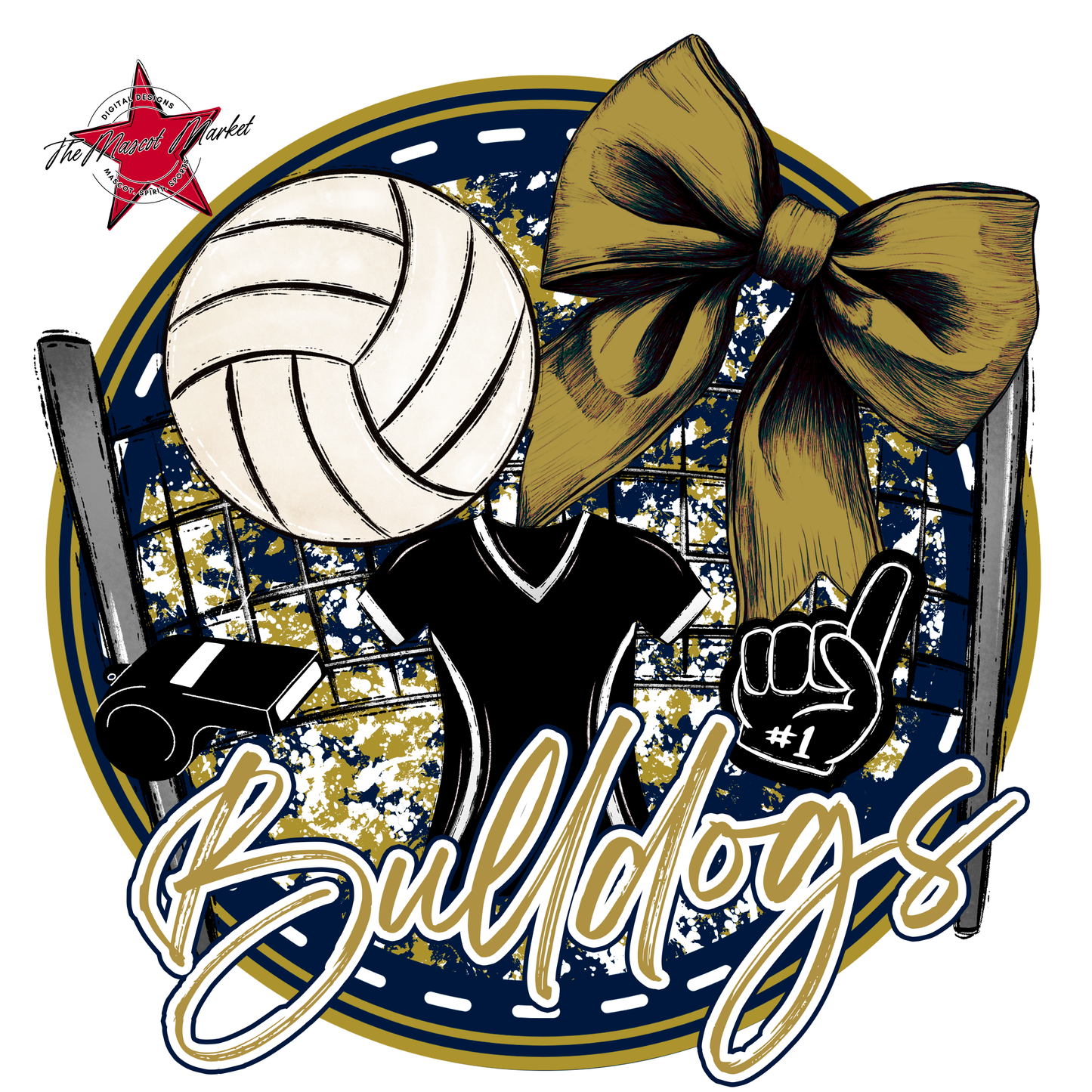 Bulldogs Circle Volleyball Design-Navy-Gold