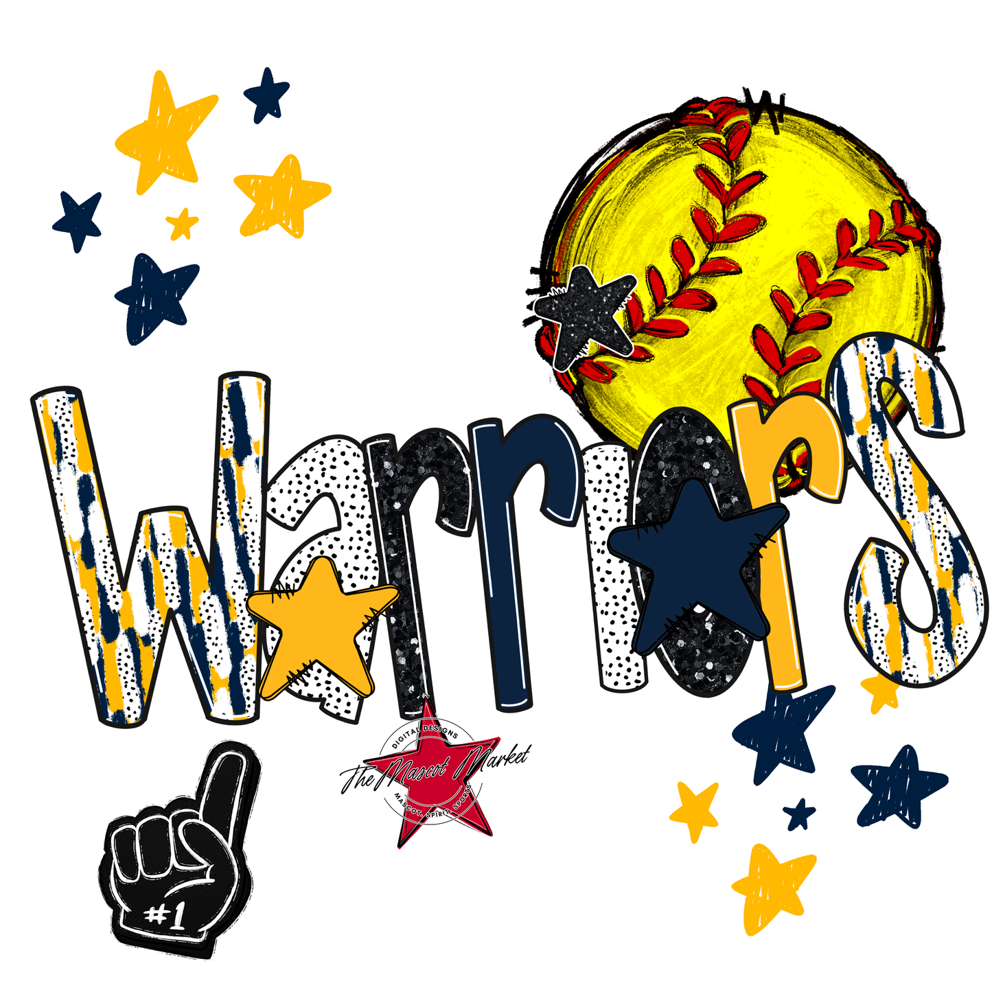 Warriors Softball Scrape-Navy-Yellow