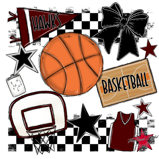Hawks Checkers Basketball Spirit Design-Maroon