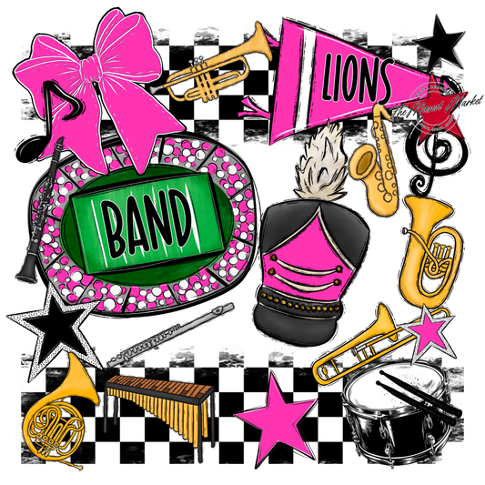 Lions Checkers Band Spirit Design-Pink