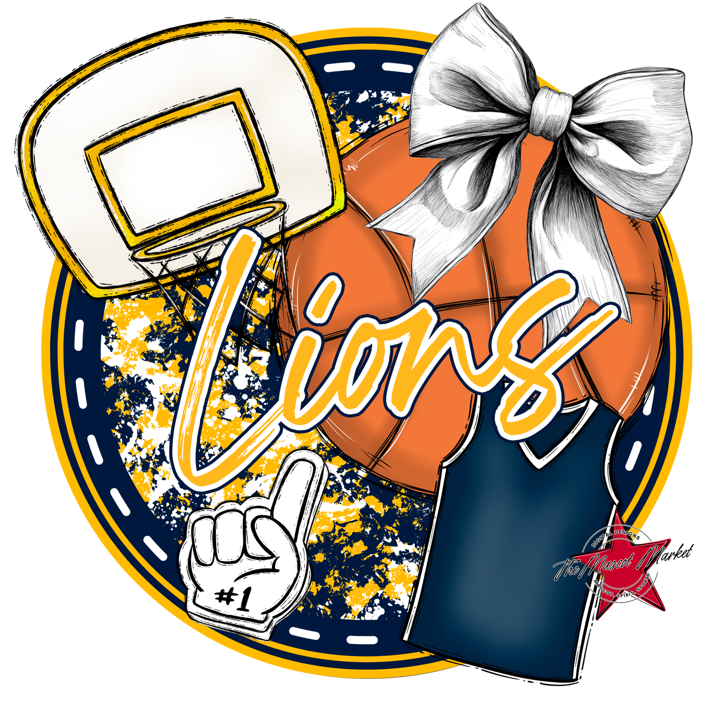 Lions Circle Basketball Design-Navy-Yellow
