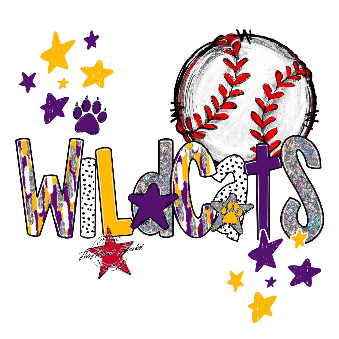 Wildcats Baseball Scrape-Purple-Yellow