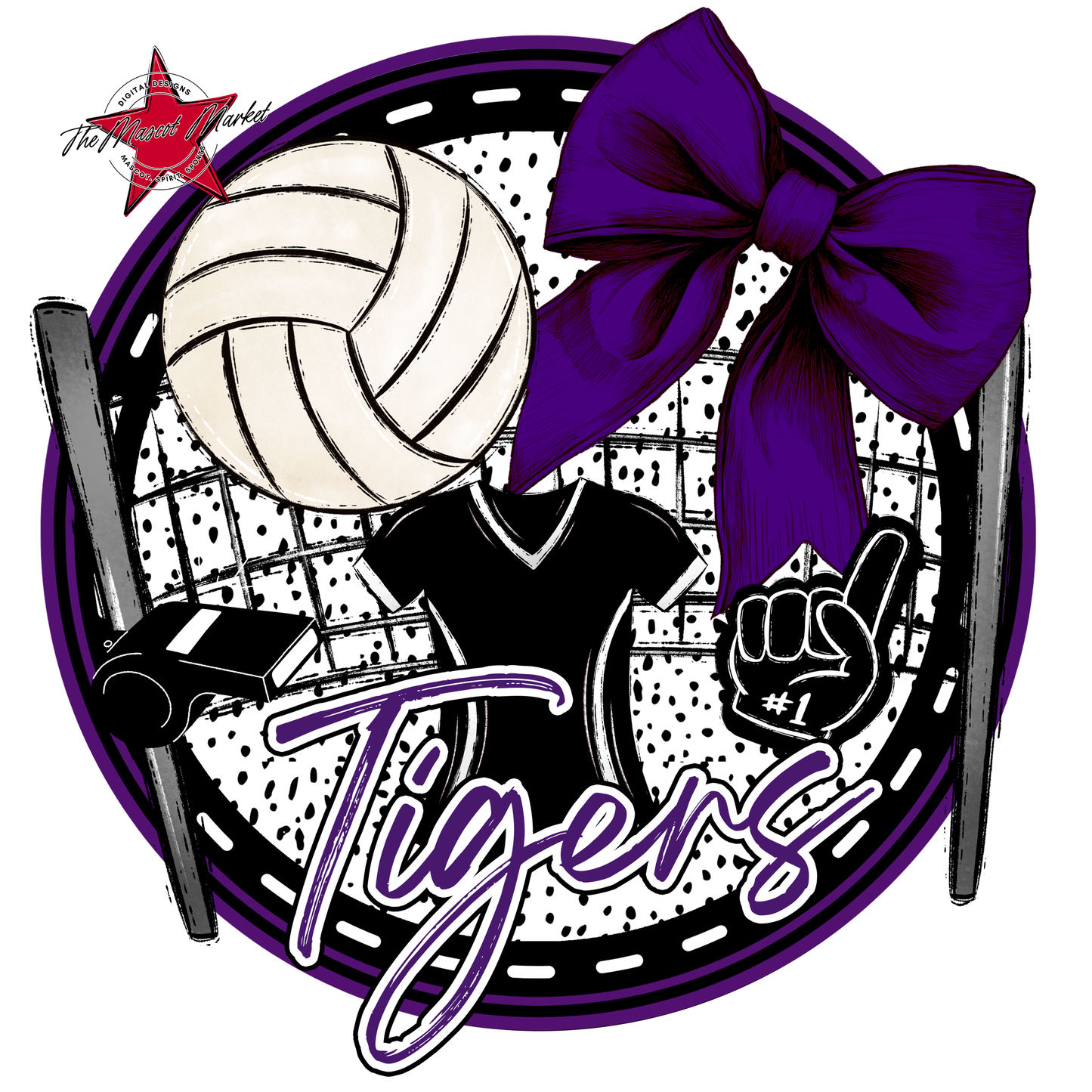 Tigers Circle Volleyball Design-Purple