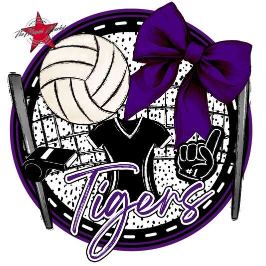 Tigers Circle Volleyball Design-Purple