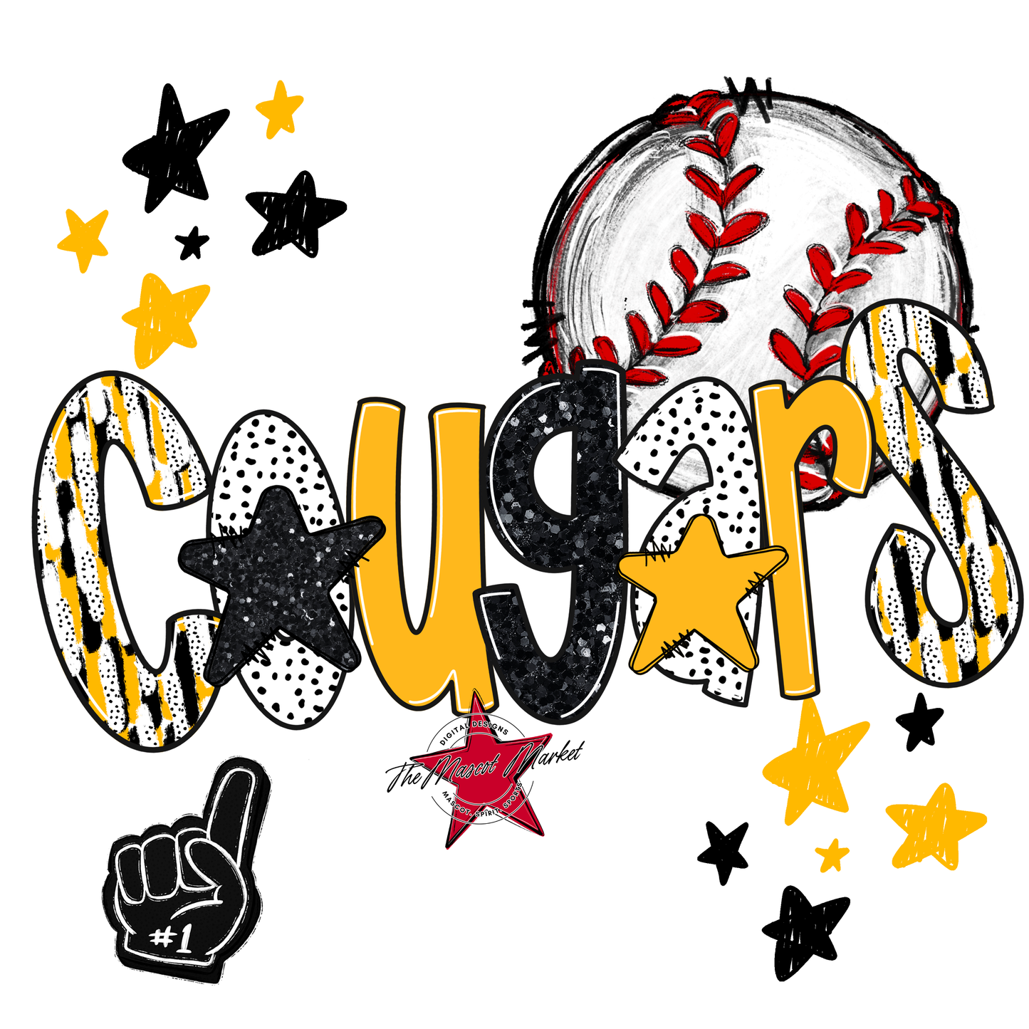Cougars Baseball Scrape-Yellow