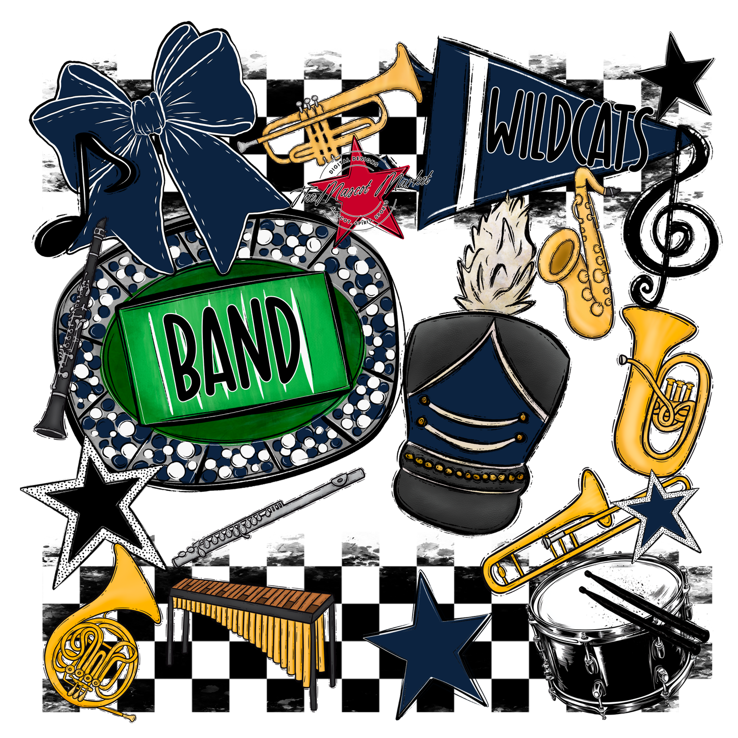 Wildcats Checkers Band Spirit Design-Navy