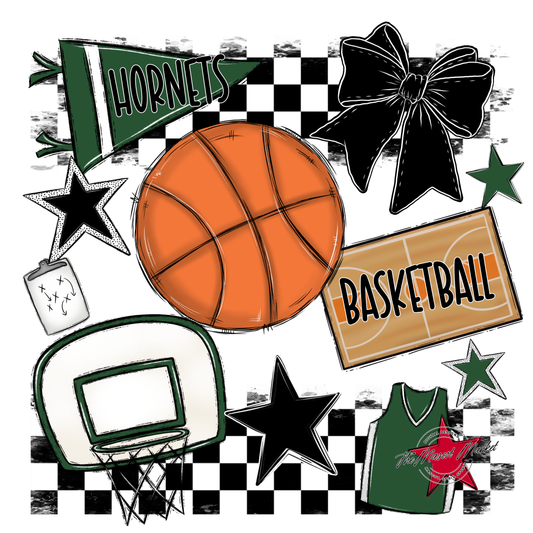 Hornets Checkers Basketball Spirit Design-Green
