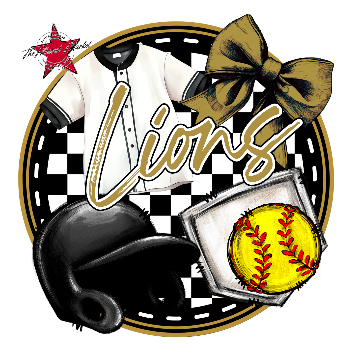 Lions Circle Softball Design-Gold