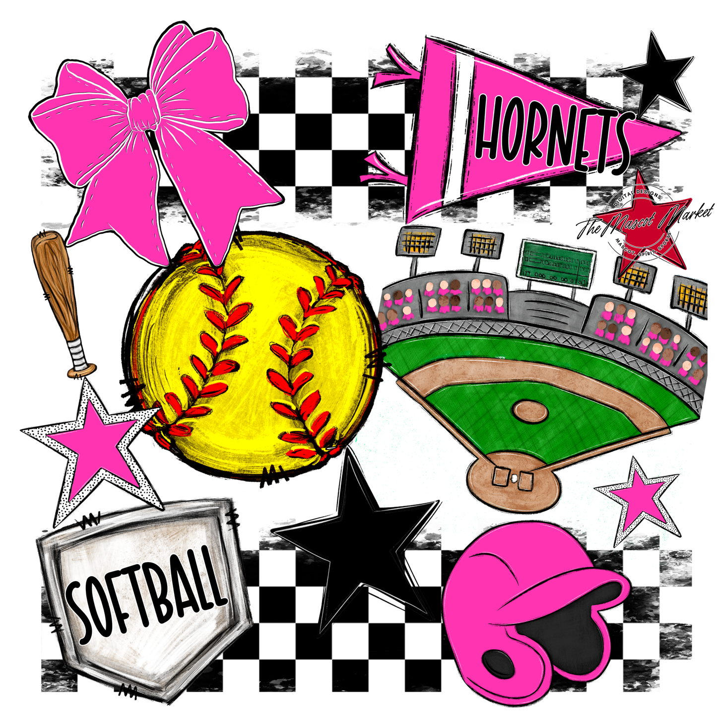 Hornets Checkers Softball Spirit Design-Pink