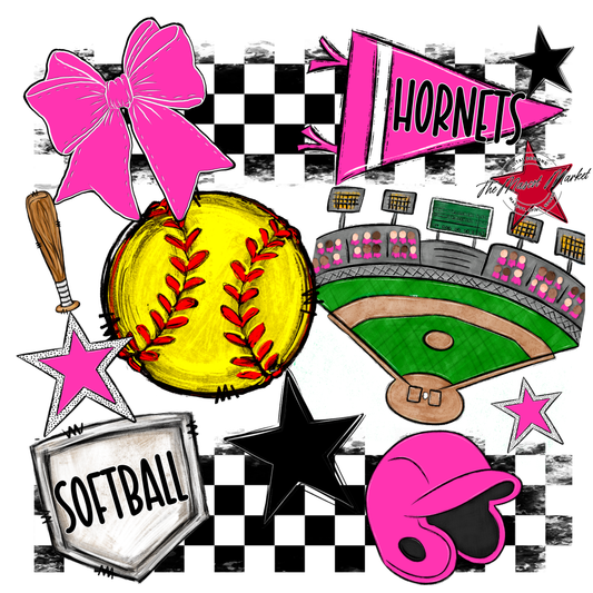 Hornets Checkers Softball Spirit Design-Pink