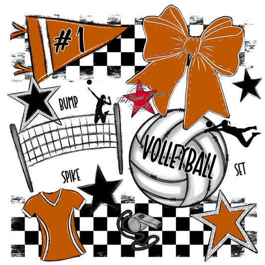 Volleyball Checkers Spirit Design-Burnt Orange