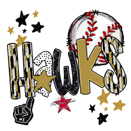 Hawks Baseball Scrape-Gold