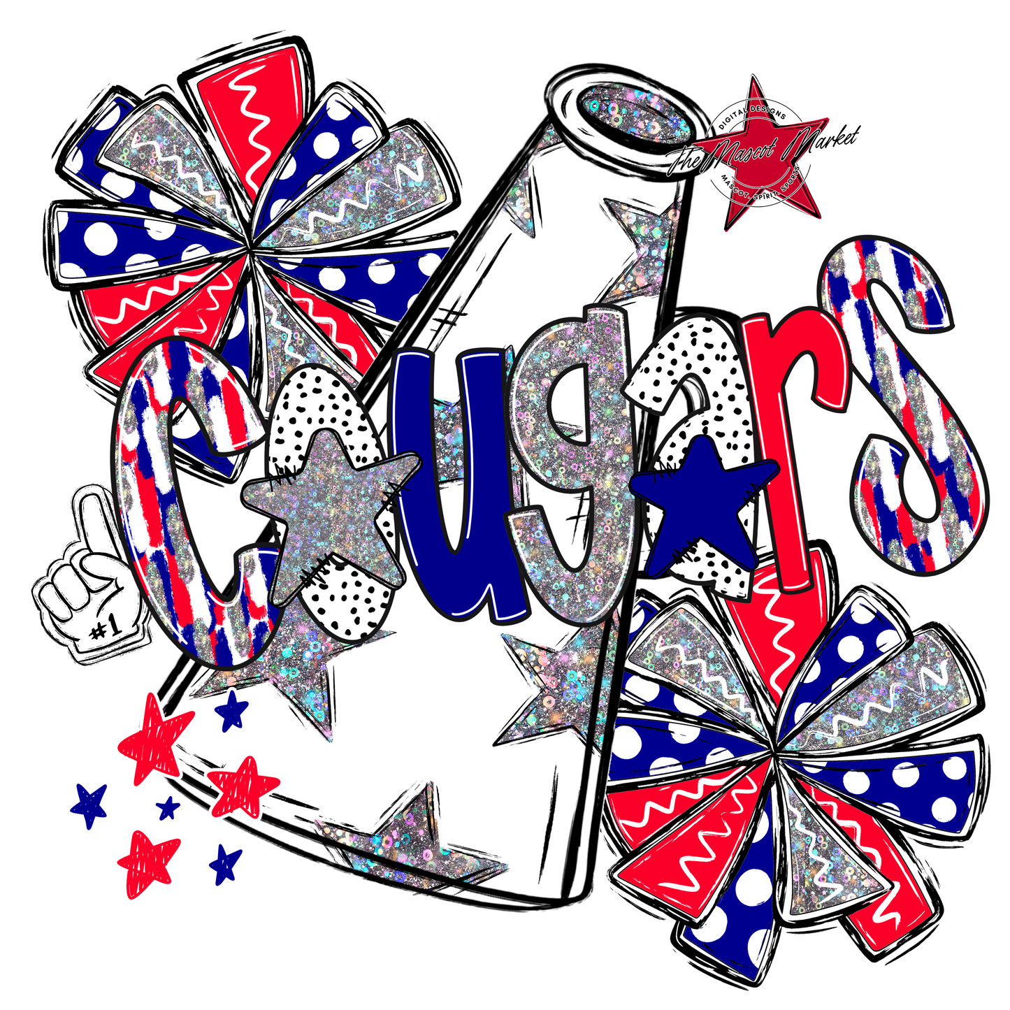 Cougars Cheer Megaphone Scrape-Blue-Red