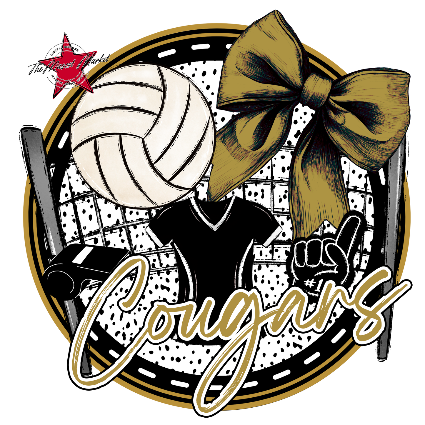 Cougars Circle Volleyball Design-Gold