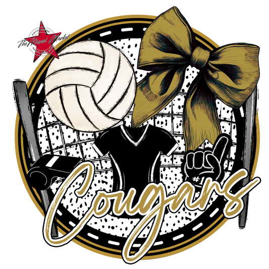 Cougars Circle Volleyball Design-Gold