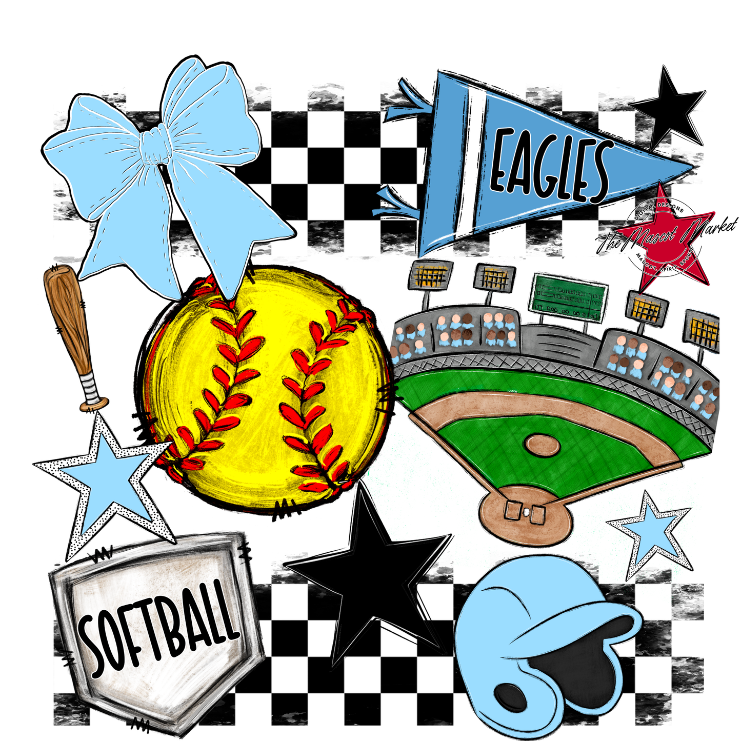 Eagles Softball Checkers Design-Columbia Blue