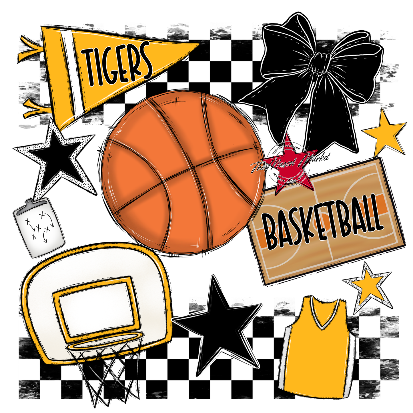 Tigers Checkers Basketball Spirit Design-Yellow