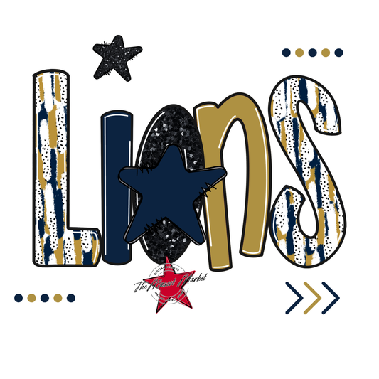 Lions Brushstroke Alpha w Arrows-Navy-Gold