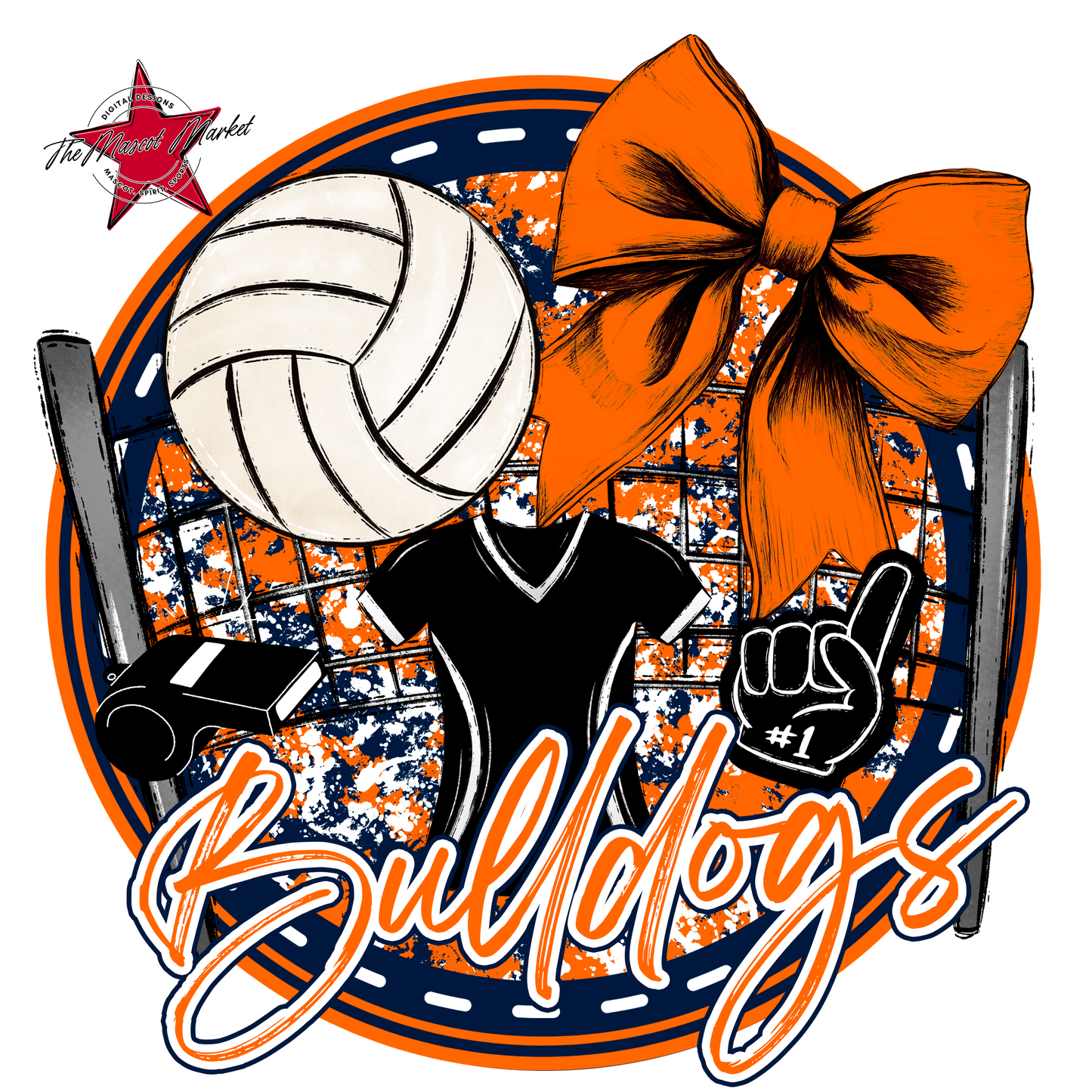 Bulldogs Circle Volleyball Design-Navy-Orange